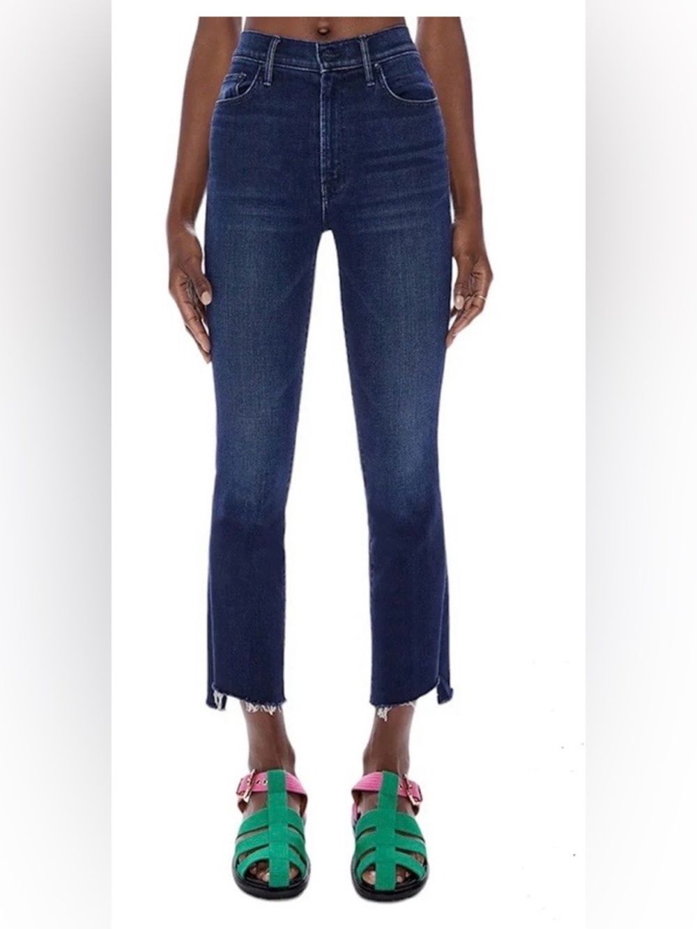 MOTHER The Insider Crop Step Fray Jeans in Home Movies Wash